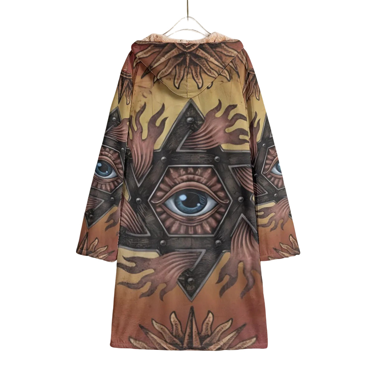 Mystic Eye Mandala Cloak, Sacred Geometry Hooded Cape, Esoteric Visionary Art Festival Wear, Spiritual Gothic Boho Robe