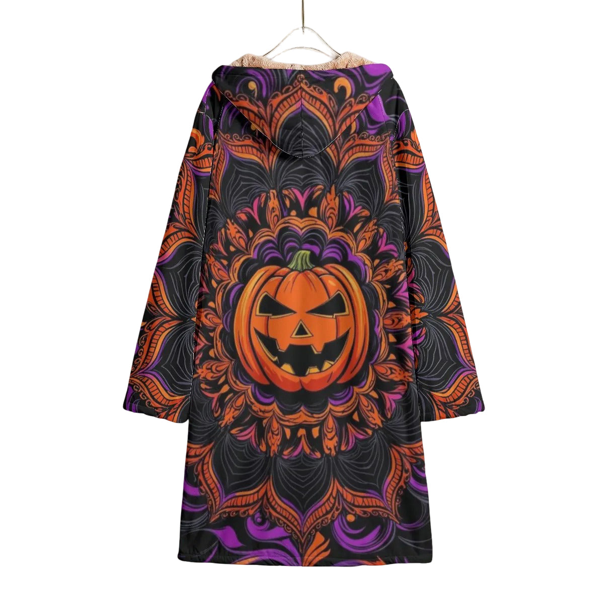 Pumpkin Mandala Magic Cloak, Halloween Jack-o’-Lantern Hooded Cape, Spooky Mandala Art Costume, Gothic Fall Festival Wear