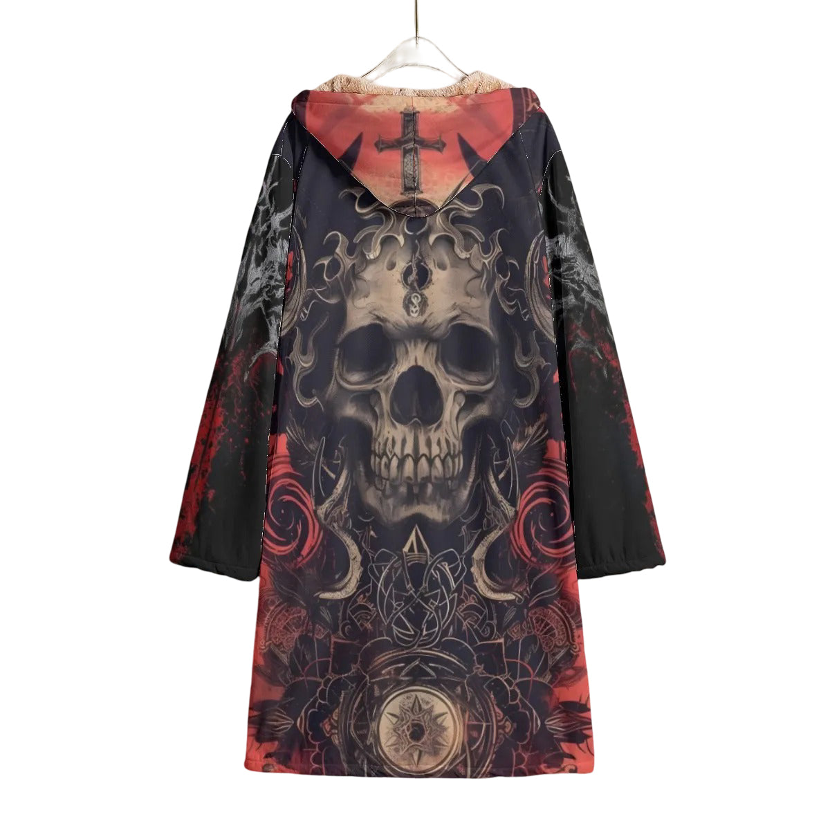 Infernal Mandala Halloween Skull Cloak, Gothic Occult Hooded Cape, Dark Mandala Spooky Costume