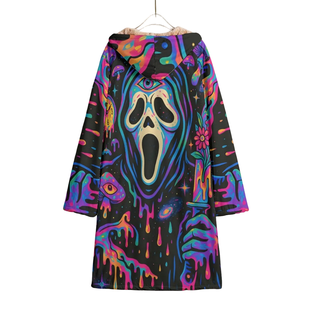 Psychedelic Halloween Mushrooms Cloak, Trippy Neon Mushroom Hooded Cape, Spooky Halloween Costume, Horror Festival Wear
