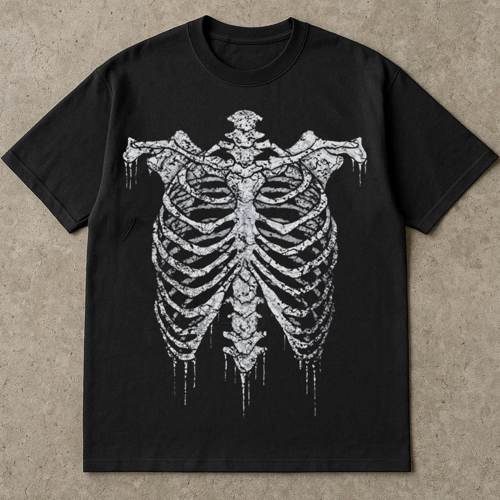 Skeleton Rib Vintage Graphic Custom T Shirt, Halloween Tee Shirt, Retro Skeleton Gothic Tee, 90s Dark Art Horror Shirt, Halloween Costume Ideas Shirt