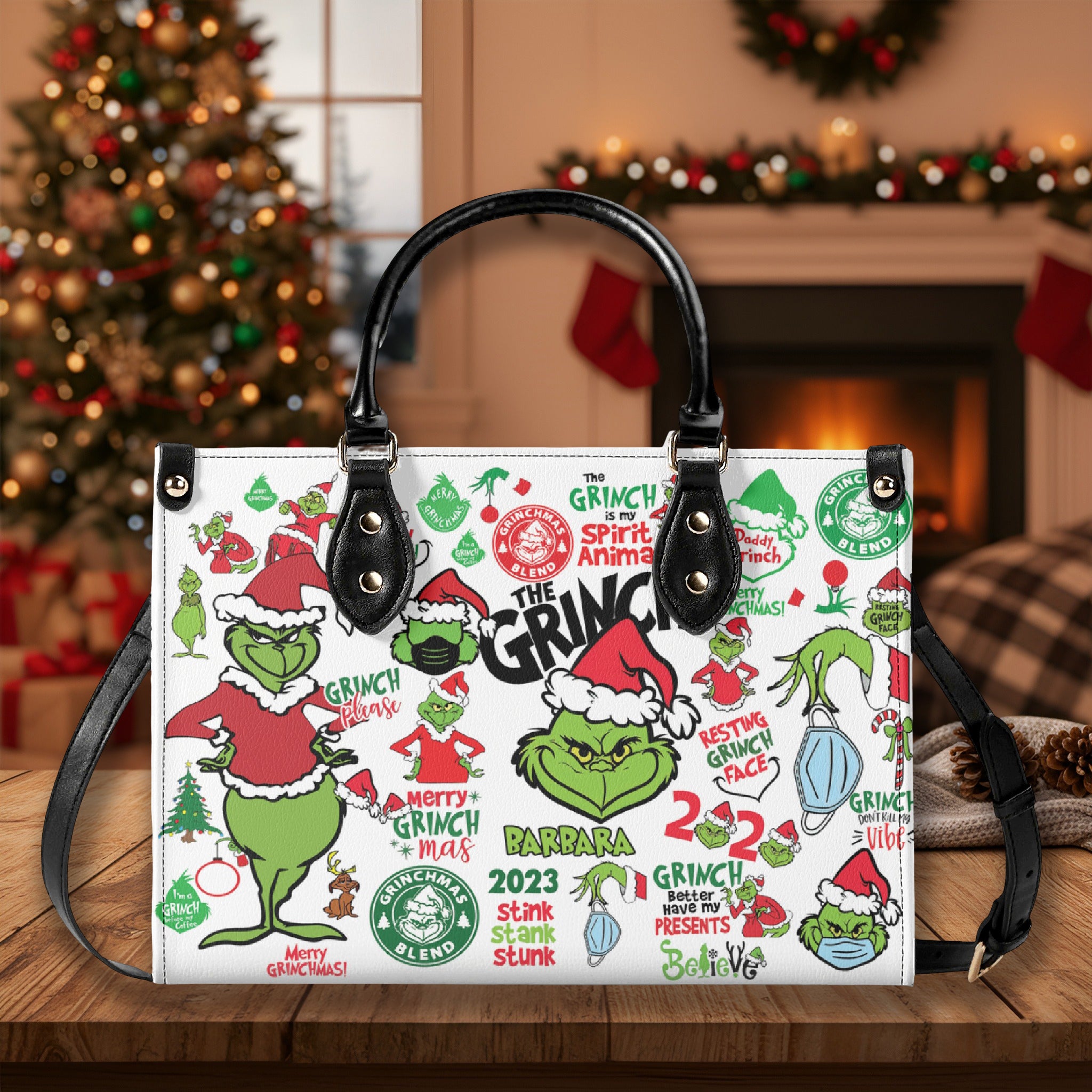 Christmas Cartoon Print Handbag, Festive Holiday Purse, Cute Christmas Tote Bag, Holiday Party Shoulder Bag Gift