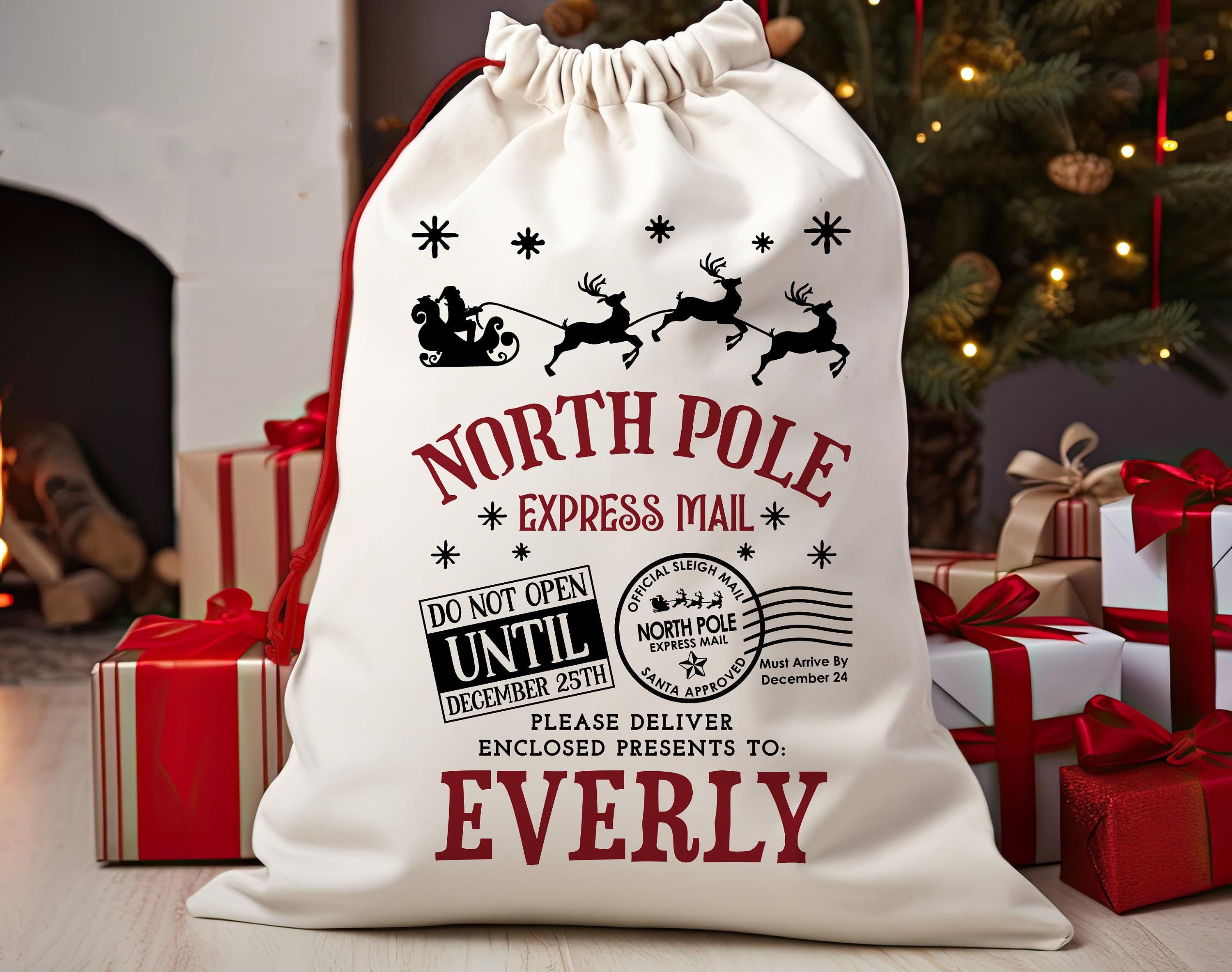 Personalized Santa Sack, Personalized Christmas Bag, North Pole Santa Sack, Presents Bag, Christmas Gift Sack, Personalized Kids Sack