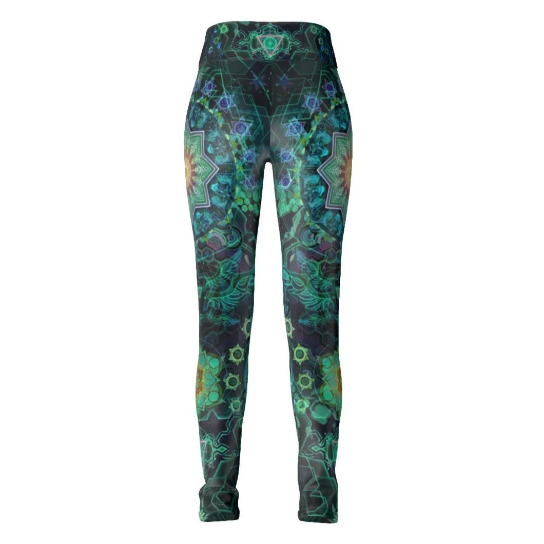 Yantric Geometry Leggings, Sacred Mandala Energy Leggings, Mystic Geometric Light Leggings, Vibrant Spiritual Pattern Leggings, Celestial Yantra Leggings