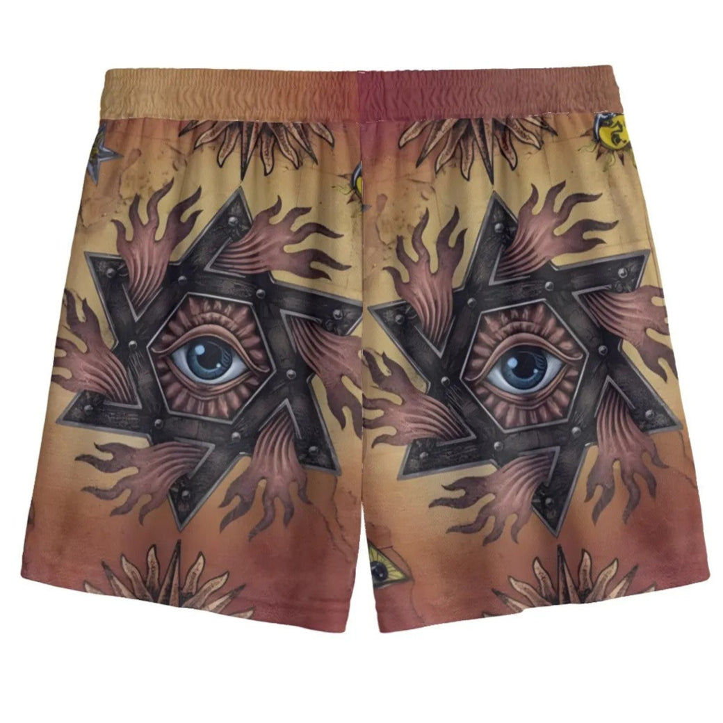Mystic Eye Mandala Men’s Shorts, Sacred Geometry Festival Shorts, Esoteric Visionary Art Streetwear, Spiritual Summer Clothing
