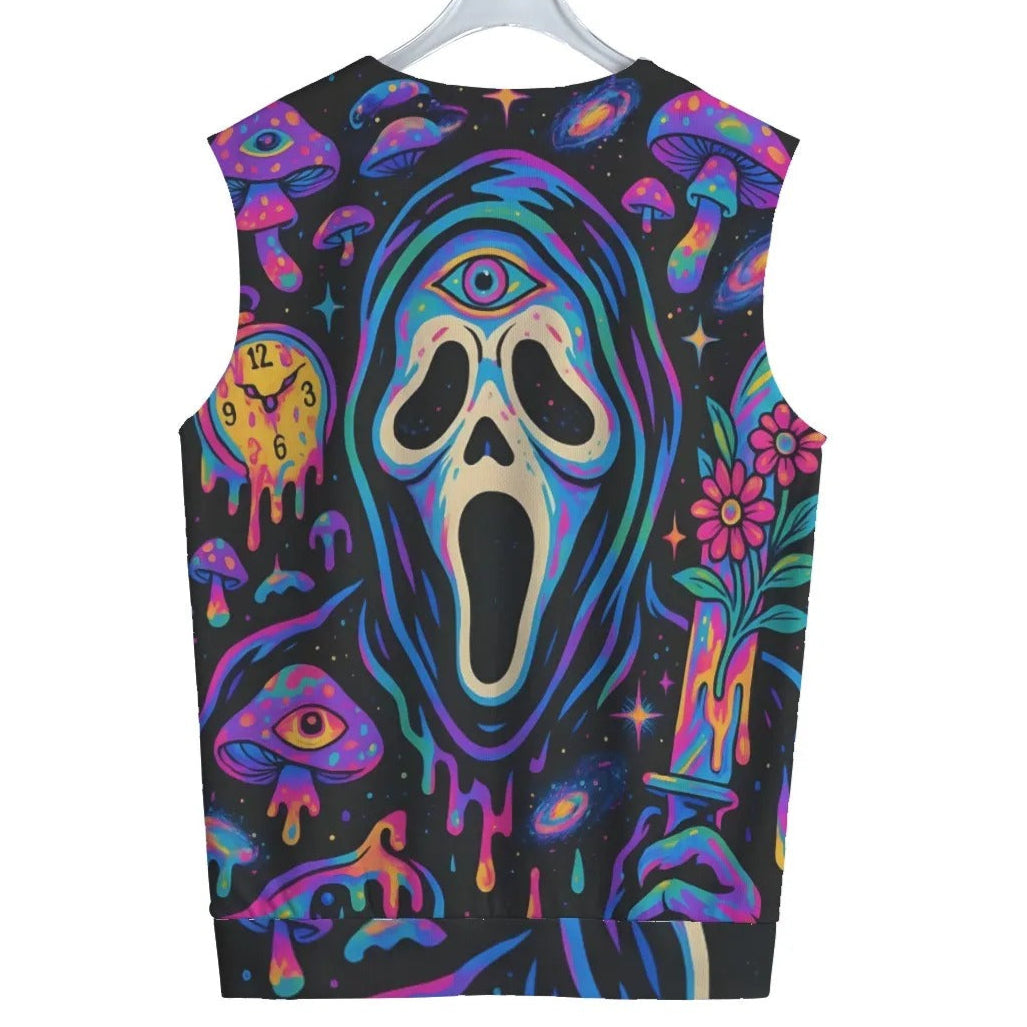 Psychedelic Halloween Mushrooms Tank Top, Halloween Costume Ideas, Trippy Neon Mushroom Sleeveless Custom T Shirts, Horror Halloween Top, Spooky Festival Wear