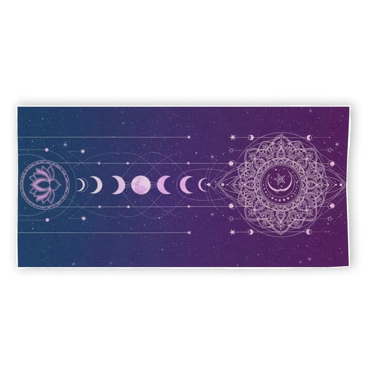 Mystic Lunar Mandala Beach Towel, Moon Phase Spiritual Towel, Celestial Lotus Bath Towel, Sacred Geometry Cosmic Decor, Boho Mystic Style
