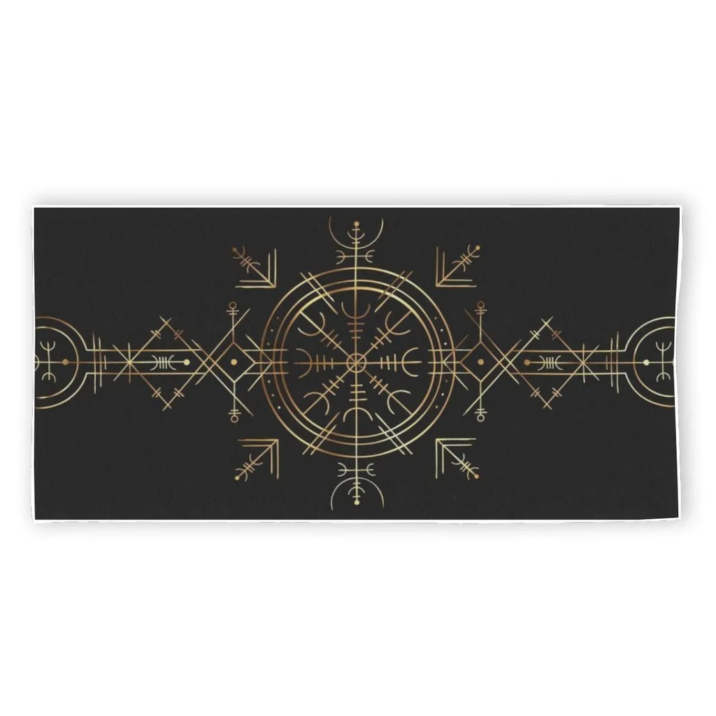 Viking Vegvisir Mysticism Beach Towel, Norse Compass Rune Towel, Nordic Viking Spiritual Towel, Viking Sacred Geometry Beach Gear