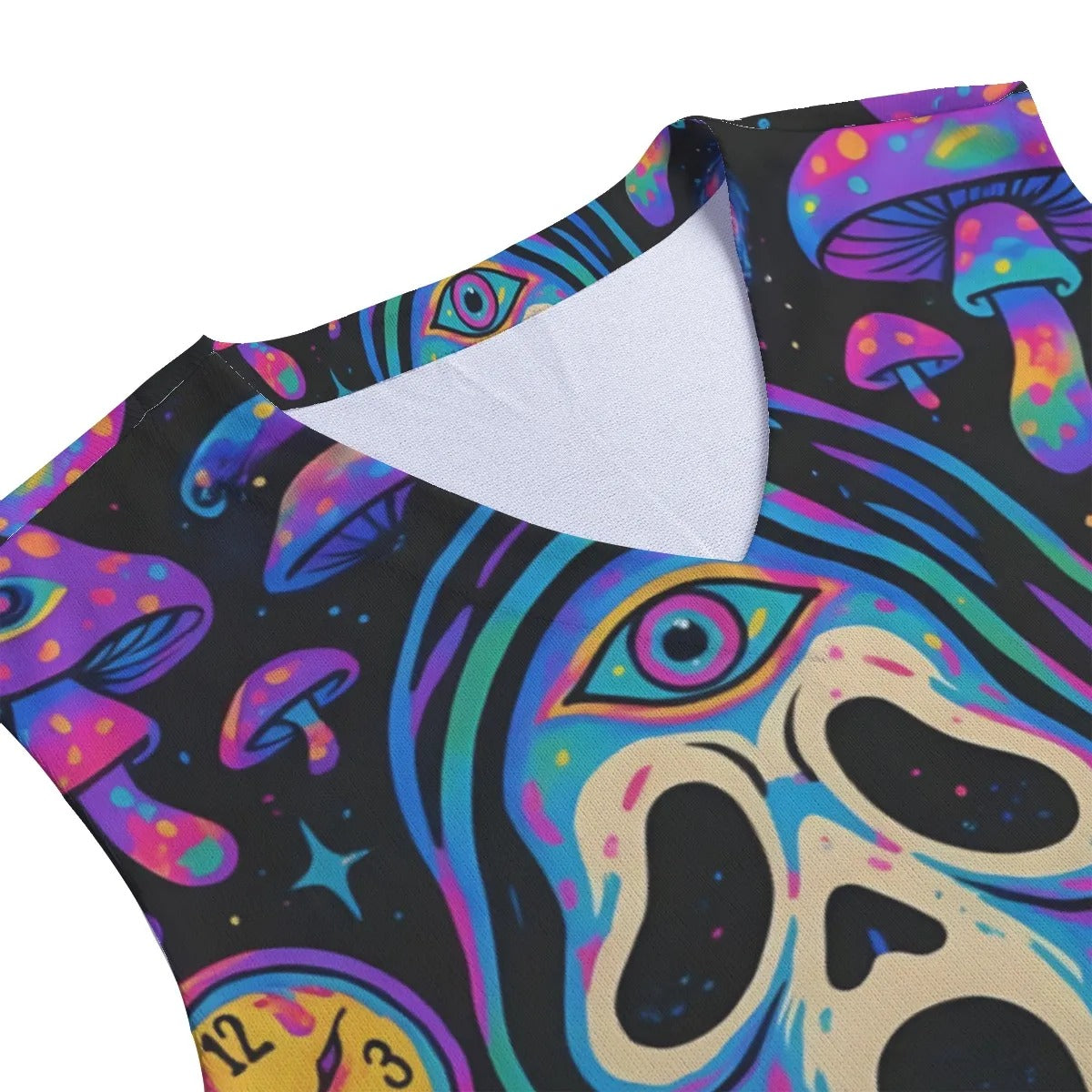 Psychedelic Halloween Mushrooms Tank Top, Trippy Neon Mushroom Sleeveless Shirt, Horror Halloween Top, Spooky Festival Wear