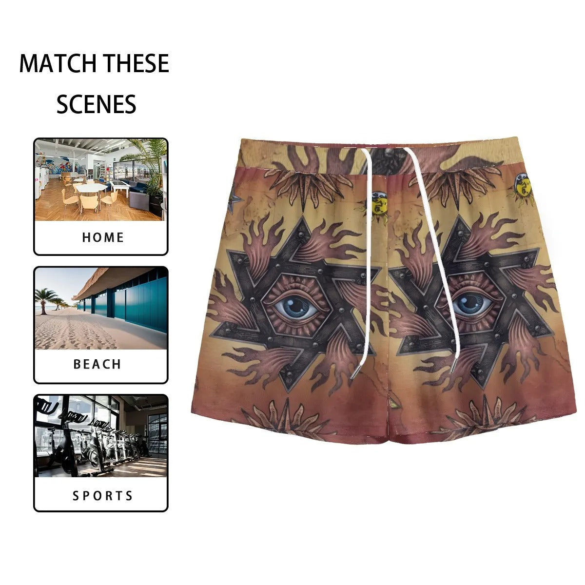 Mystic Eye Mandala Men’s Shorts, Sacred Geometry Festival Shorts, Esoteric Visionary Art Streetwear, Spiritual Summer Clothing