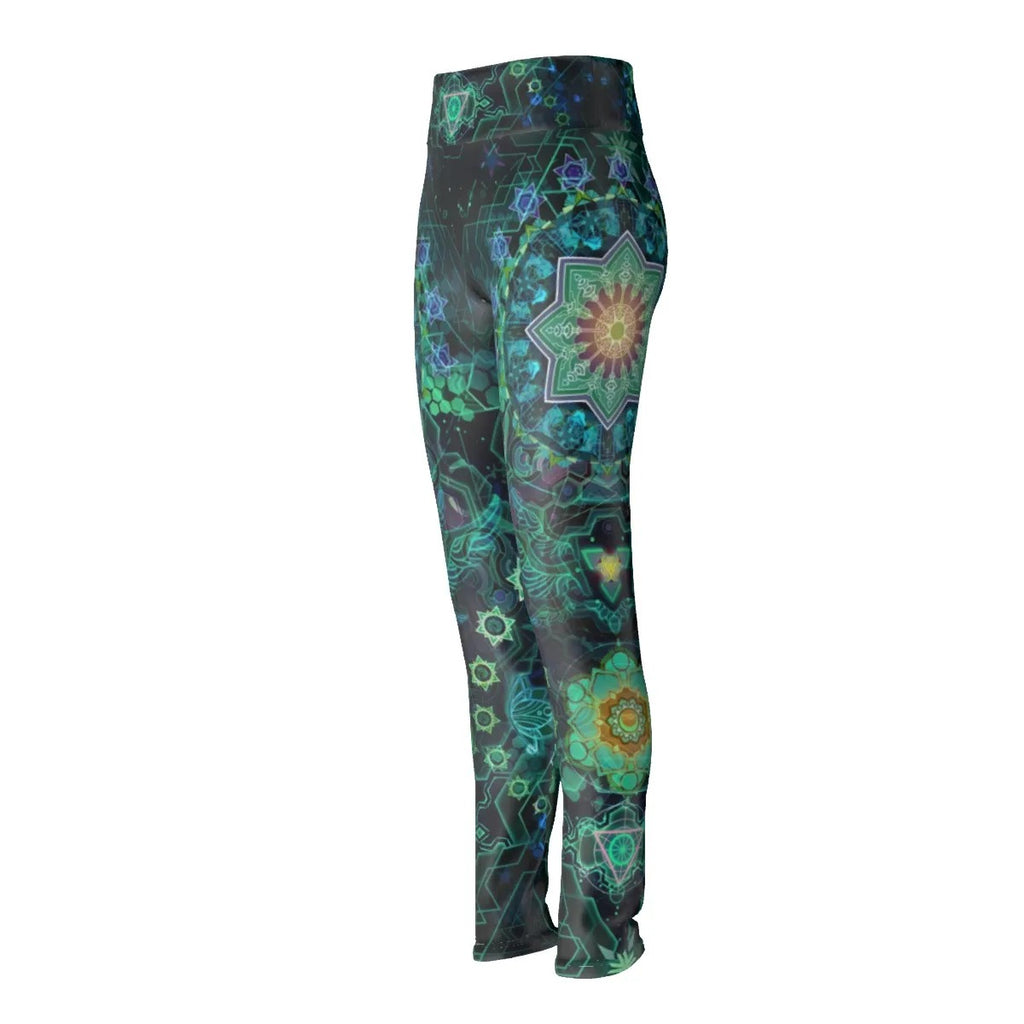 Yantric Geometry Leggings, Sacred Mandala Energy Leggings, Mystic Geometric Light Leggings, Vibrant Spiritual Pattern Leggings, Celestial Yantra Leggings