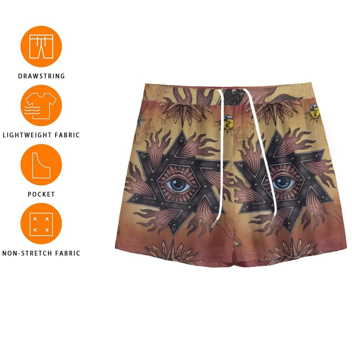 Mystic Eye Mandala Men’s Shorts, Sacred Geometry Festival Shorts, Esoteric Visionary Art Streetwear, Spiritual Summer Clothing