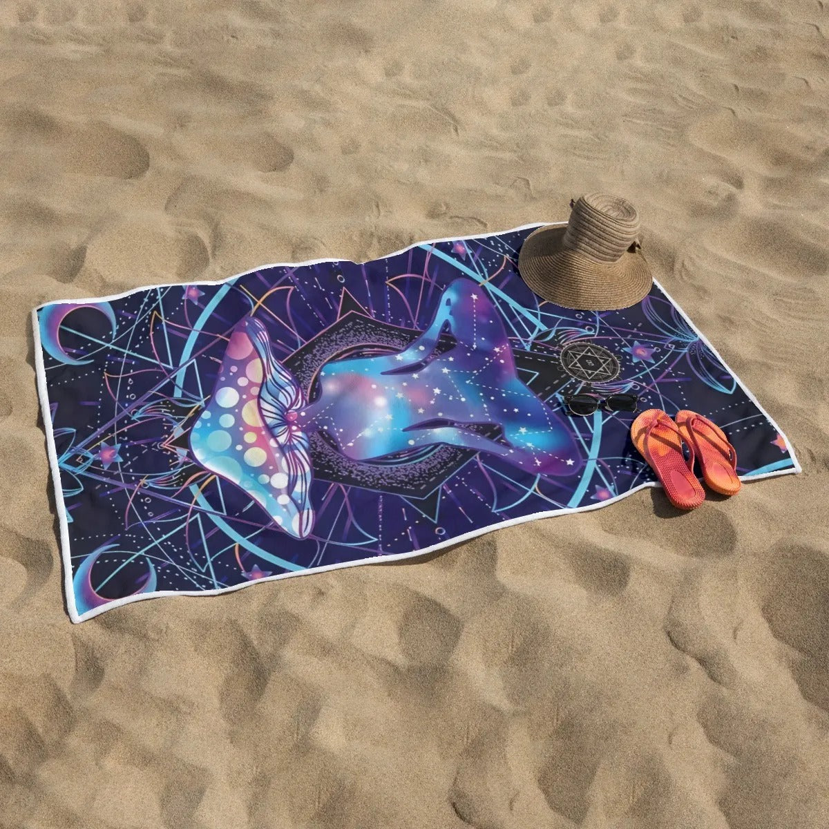 Mystic Mushroom Awakening Beach Towel, Psychedelic Spiritual Towel, Cosmic Mushroom Bath Towel, Visionary Art Festival Accessory, Boho Mystic Style