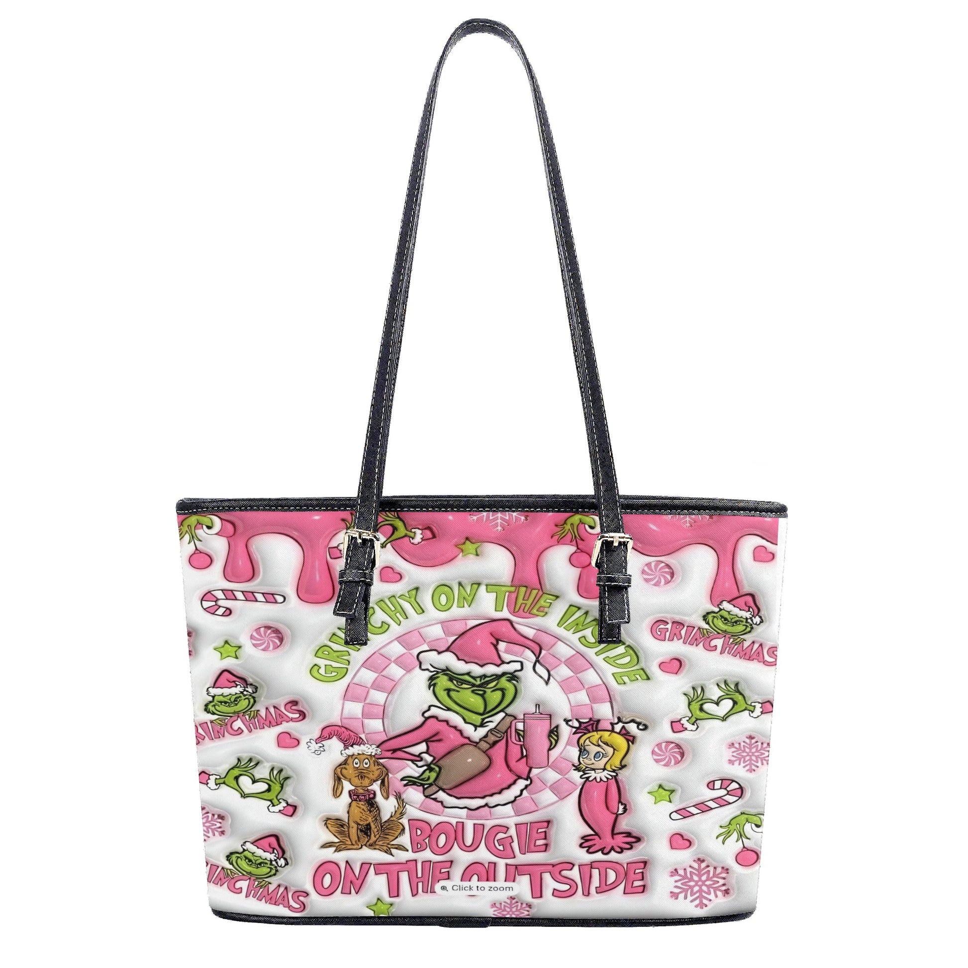 Pink Christmas Handbag, Cute Holiday Tote Bag, Festive Cartoon Purse, Winter Seasonal Shoulder Bag Gift