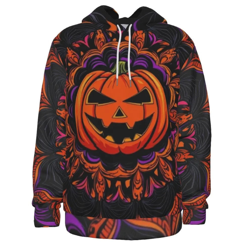 Pumpkin Mandala Magic Hoodie, Halloween Jack-o’-Lantern Sweatshirt, Spooky Mandala Art Top, Gothic Fall Apparel