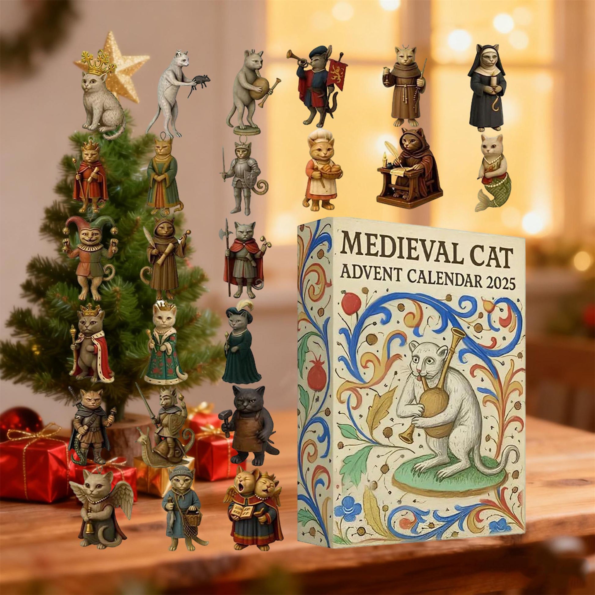 Medieval Cat Advent Calendar 2025, Renaissance Style Collectible Figures, 24 Days Fantasy Holiday Gift