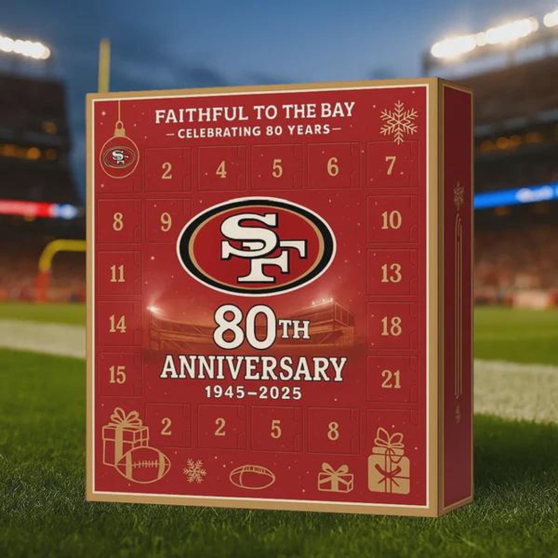San Francisco 49ers Advent Calendar 2025, 80th Anniversary NFL Countdown Box, 24 Days Figures Gift