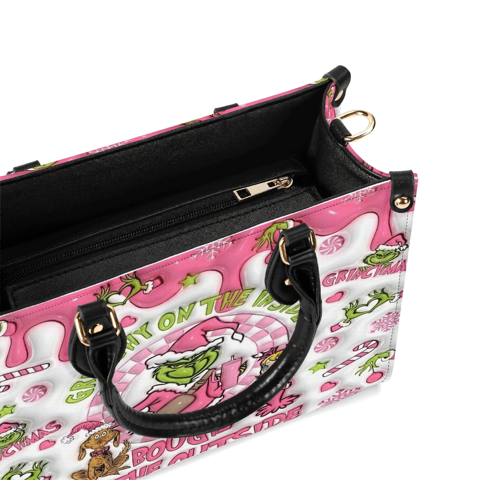 Pink Christmas Handbag, Cute Holiday Tote Bag, Festive Cartoon Purse, Winter Seasonal Shoulder Bag Gift