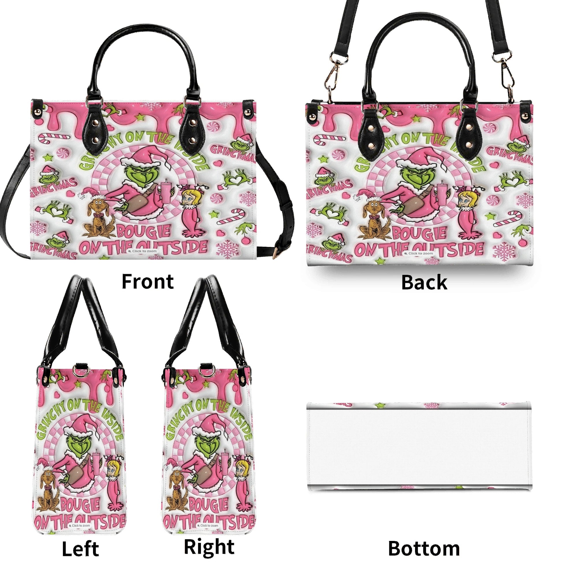 Pink Christmas Handbag, Cute Holiday Tote Bag, Festive Cartoon Purse, Winter Seasonal Shoulder Bag Gift