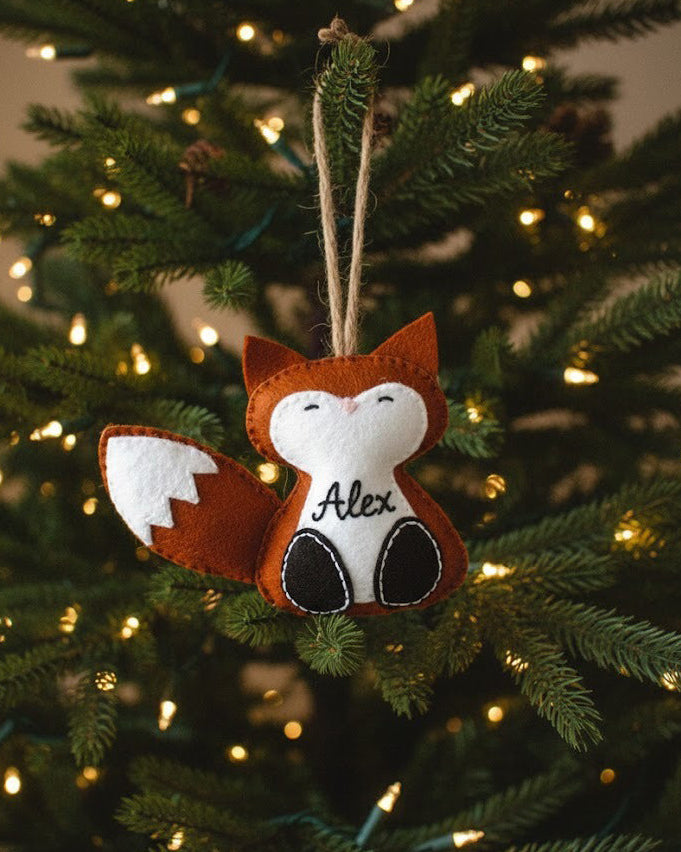 Personalized Fox Ornament, Fox Animal Ornament, Custom Name Keepsake, Handmade Ornament, Animal Keepsake Gift