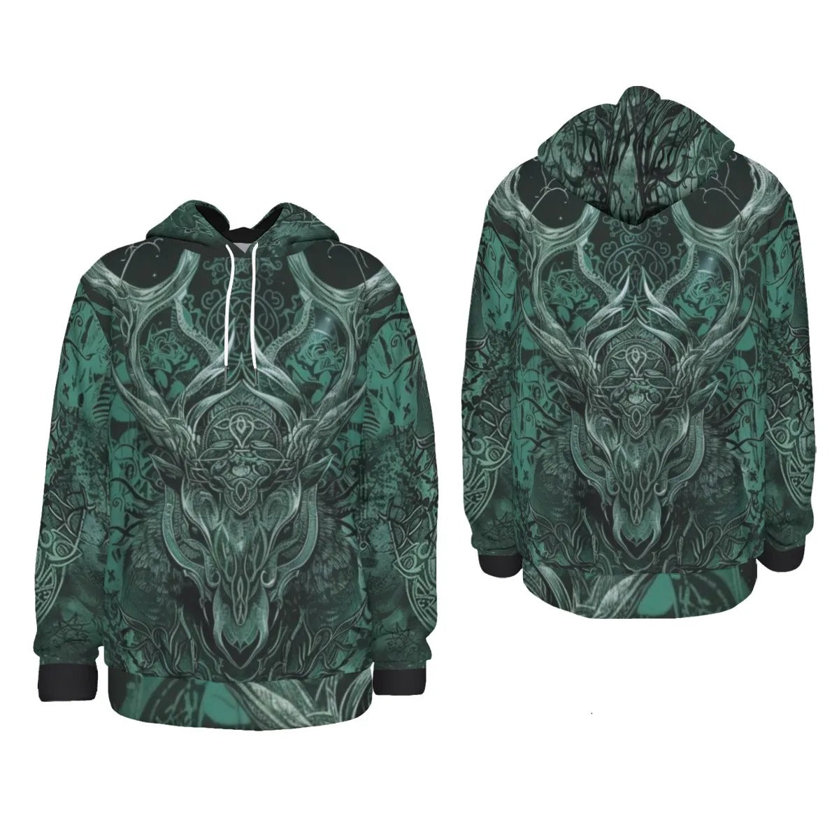Viking Hoodie with Antler Design, Norse Mythology Inspired Hooded Sweatshirt, Tribal Graphic Winter Wear, Medieval Fantasy Clothing