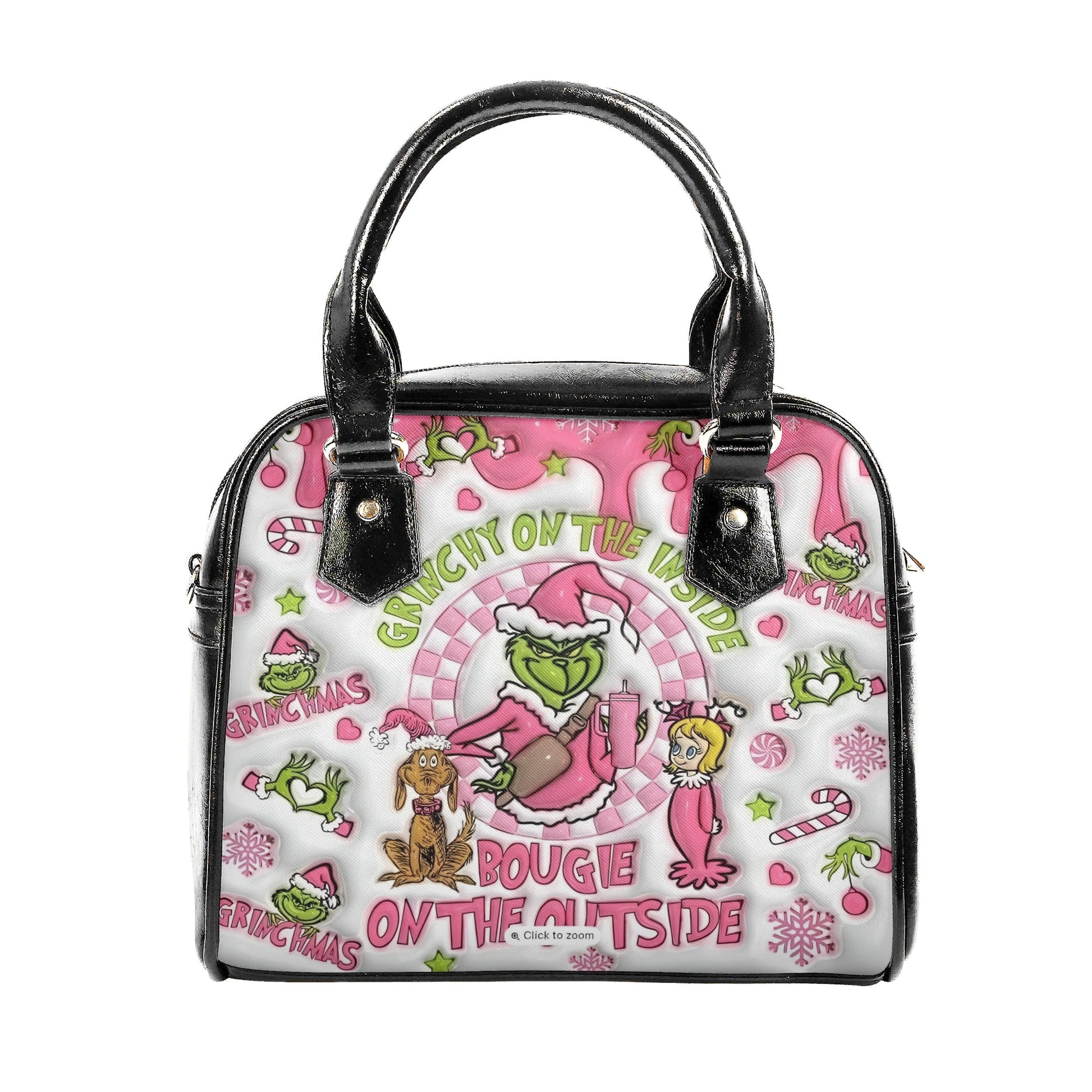 Pink Christmas Handbag, Cute Holiday Tote Bag, Festive Cartoon Purse, Winter Seasonal Shoulder Bag Gift