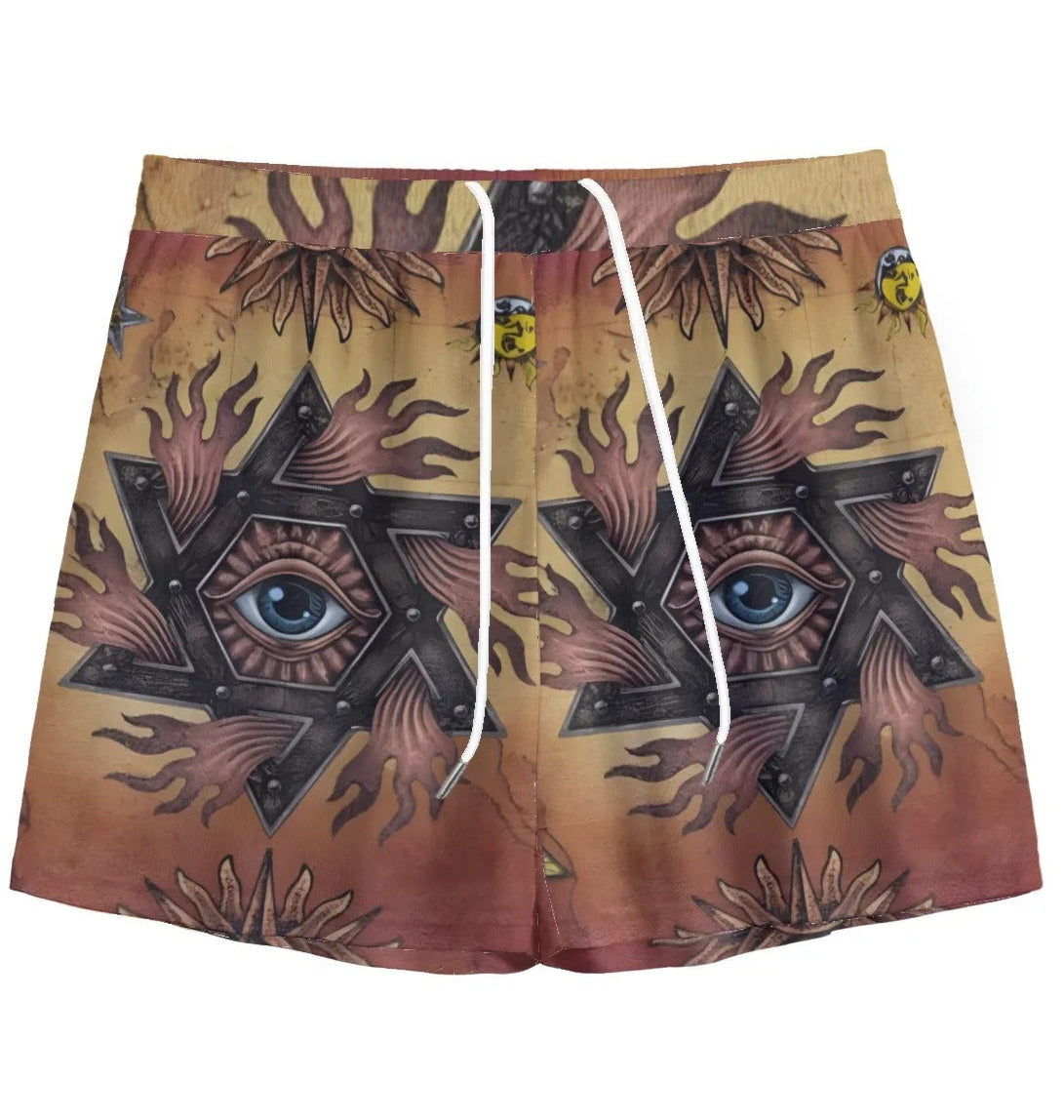 Mystic Eye Mandala Men’s Shorts, Sacred Geometry Festival Shorts, Esoteric Visionary Art Streetwear, Spiritual Summer Clothing