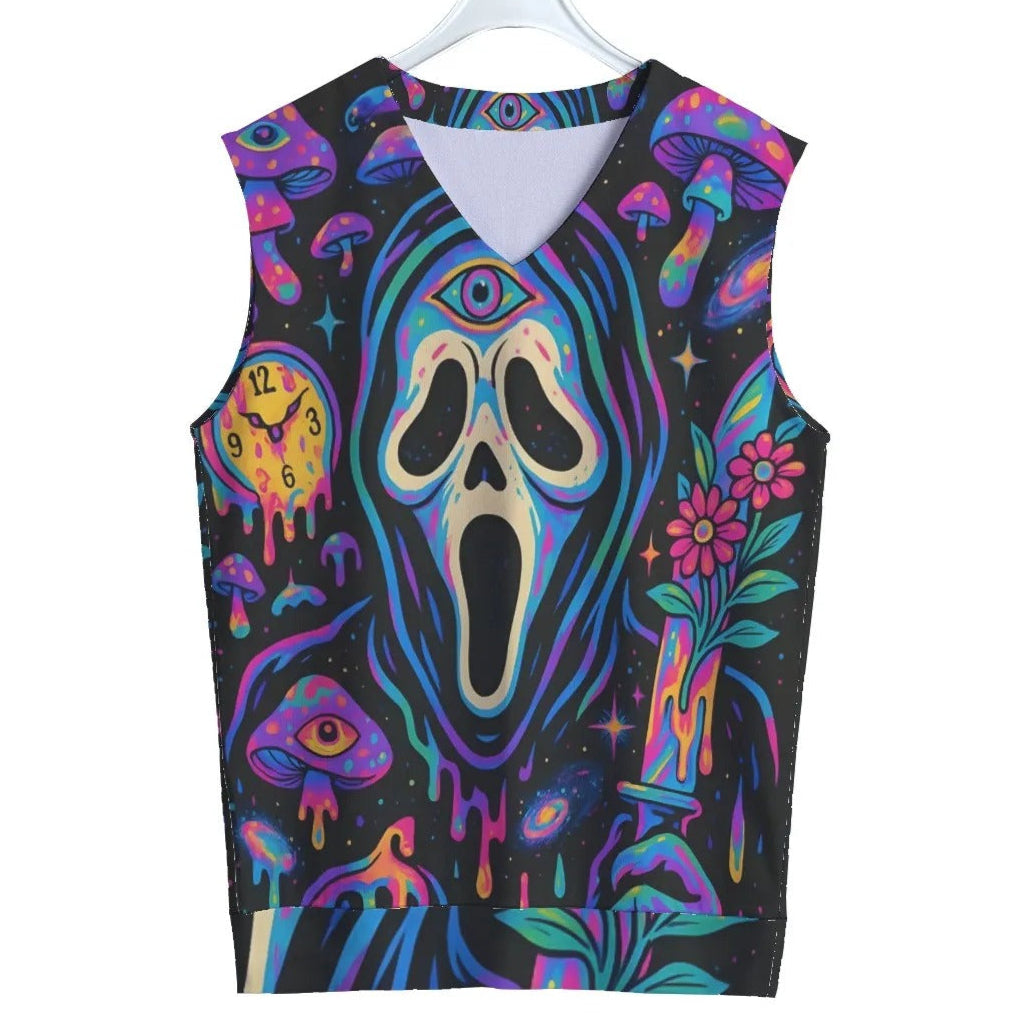 Psychedelic Halloween Mushrooms Tank Top, Trippy Neon Mushroom Sleeveless Shirt, Horror Halloween Top, Spooky Festival Wear