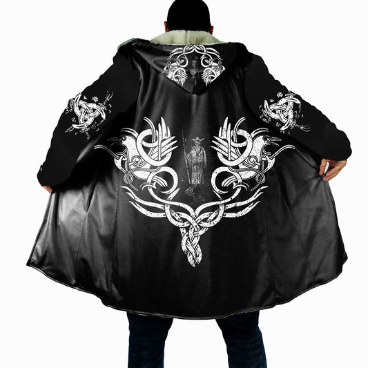 Viking Odin Cloak, Norse Celtic Knot Hooded Robe, Sherpa Fleece Warrior Cape, Nordic Mythology Blanket Hoodie for Men & Women