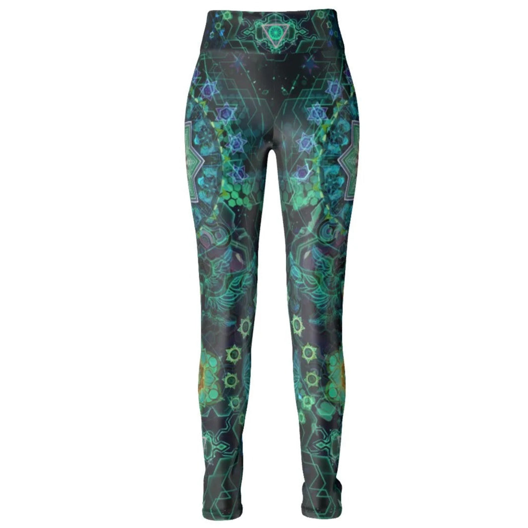 Yantric Geometry Leggings, Sacred Mandala Energy Leggings, Mystic Geometric Light Leggings, Vibrant Spiritual Pattern Leggings, Celestial Yantra Leggings
