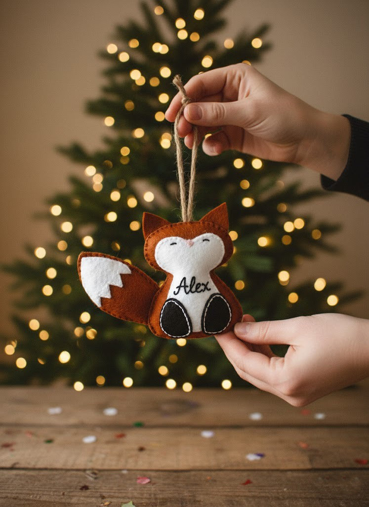 Personalized Fox Ornament, Fox Animal Ornament, Custom Name Keepsake, Handmade Ornament, Animal Keepsake Gift