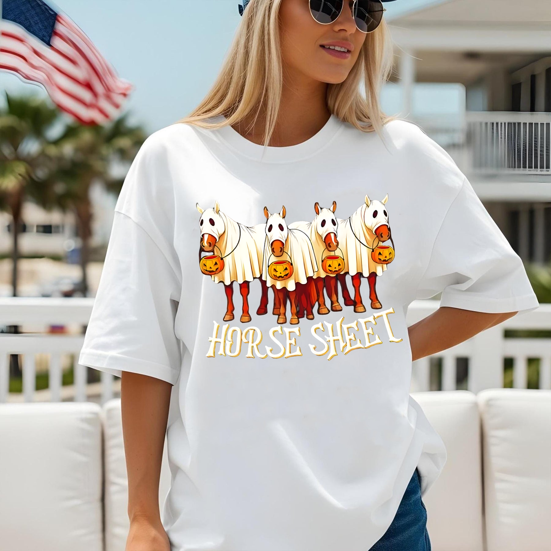 Funny Halloween Horse Shirt, Horse Sheet Costume Tee, Ghost Horse Pumpkin Shirt, Spooky Season Equestrian Gift, Horse Lover Shirt
