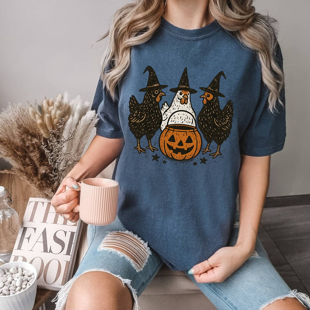 Pumpkin Chicken PNG, Fall Retro Halloween PNG, Thanksgiving Turkey Witch Clipart, Chick or Treat Sublimation Design, Spooky Season Vintage Shirt PNG