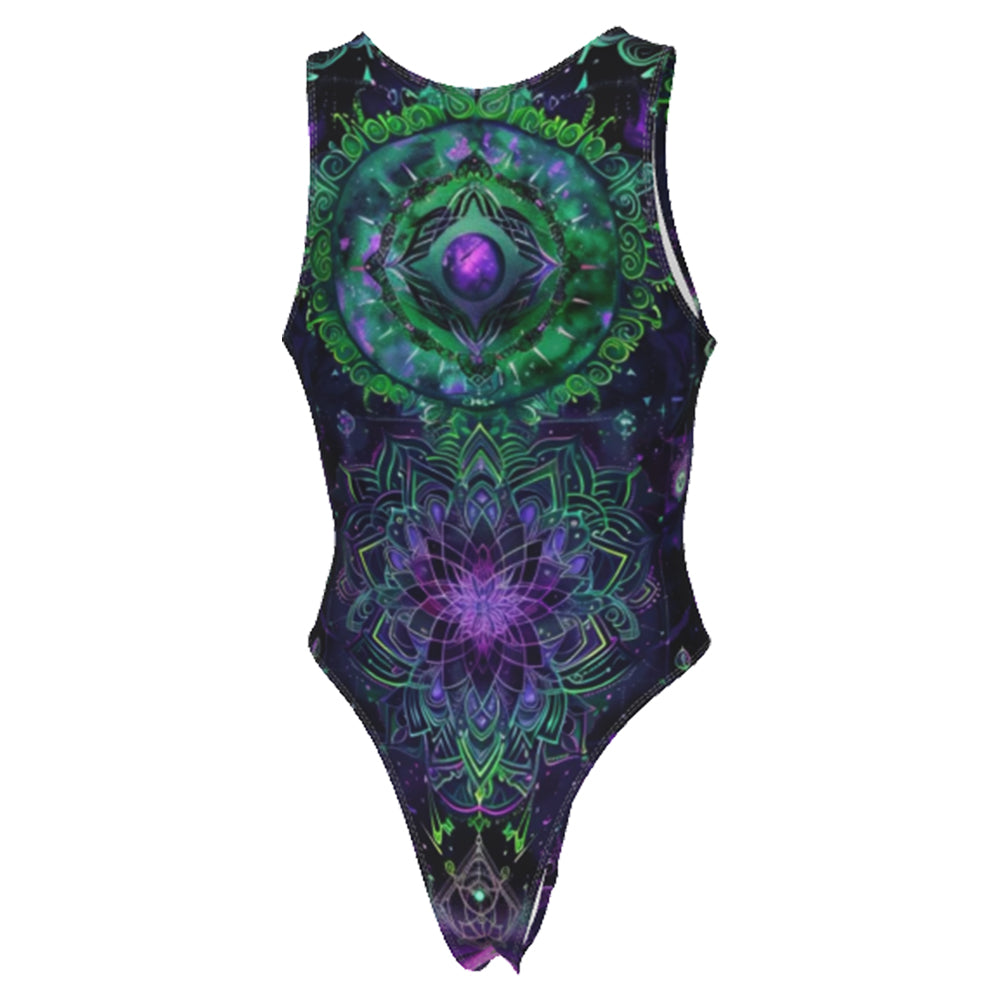 Mystic Aesthetic Women's Tank Bodysuit, Mystic Mandala Swimsuits, Cosmic Tarot Bodysuit, Sacred Geometry Bodysuit, Trippy Psychedelic Bodysuit, Spiritual Festival Wear