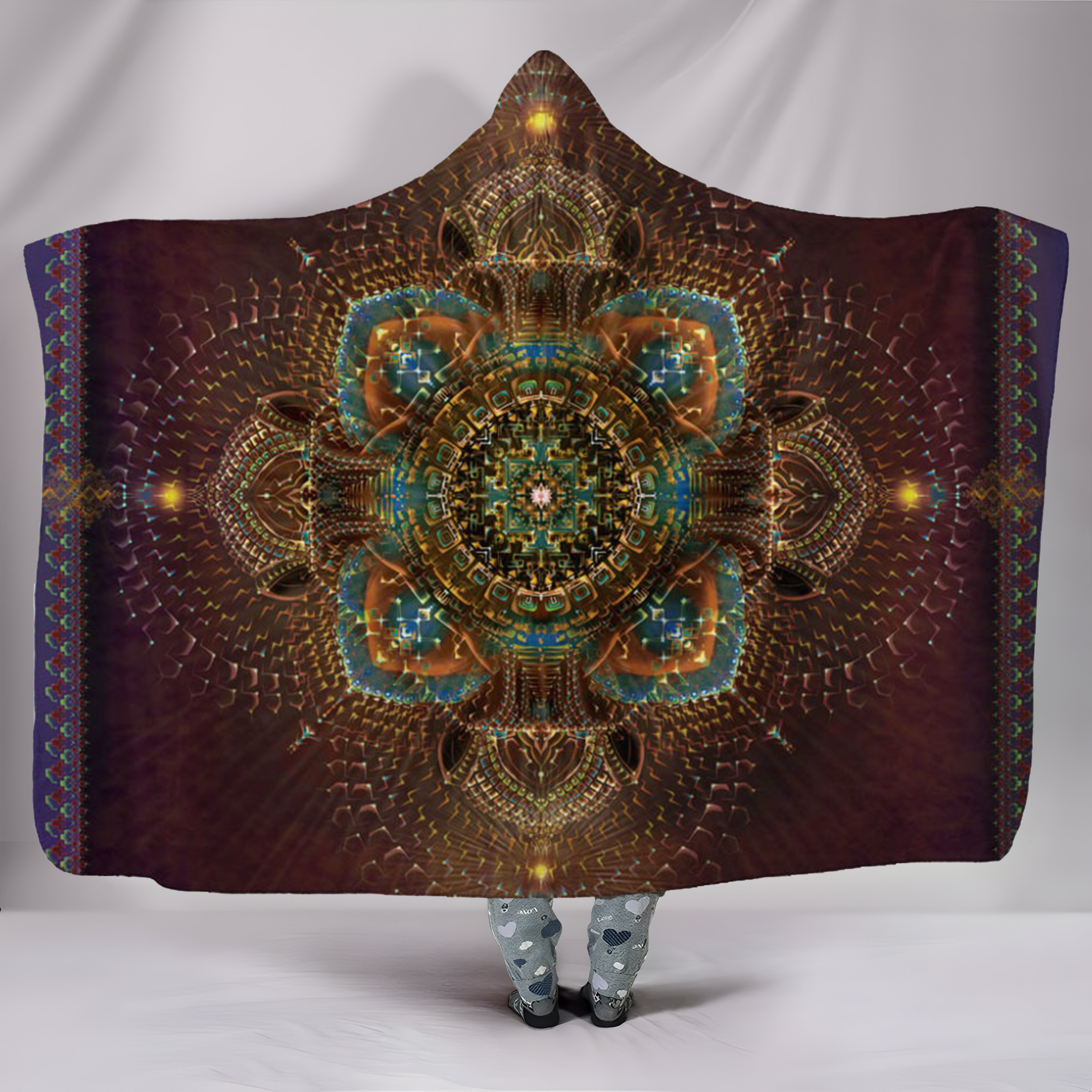 Mandala Hooded Blanket – Soft Warm Cozy Throw with Intricate Spiritual Mandala Design. BLKAC07