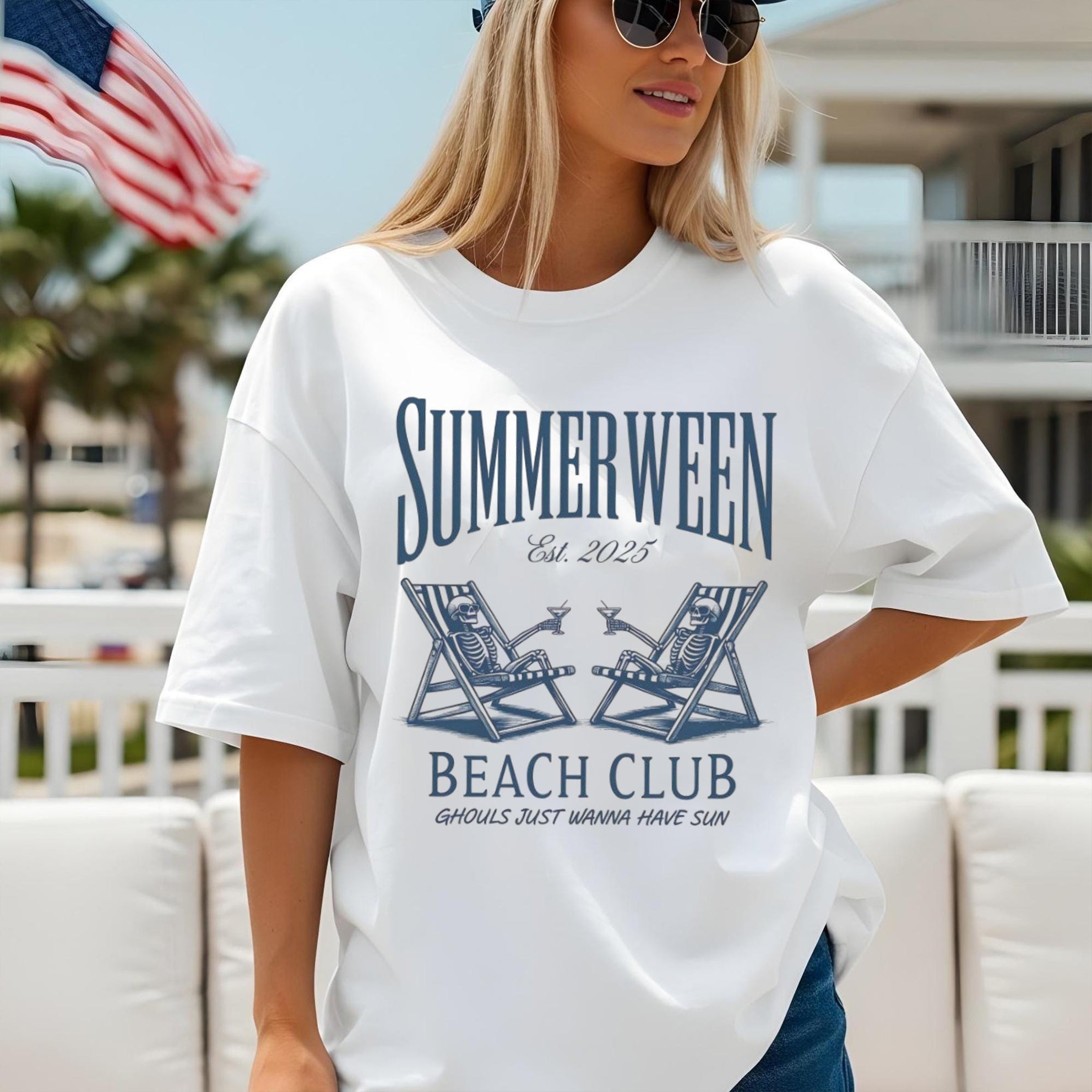 Summerween Beach Club T-Shirt, Halloween Tee Shirt, Ghouls Just Wanna Tee, Summer Ween Funny Cute Skeleton T Shirts, Halloween Costume Ideas