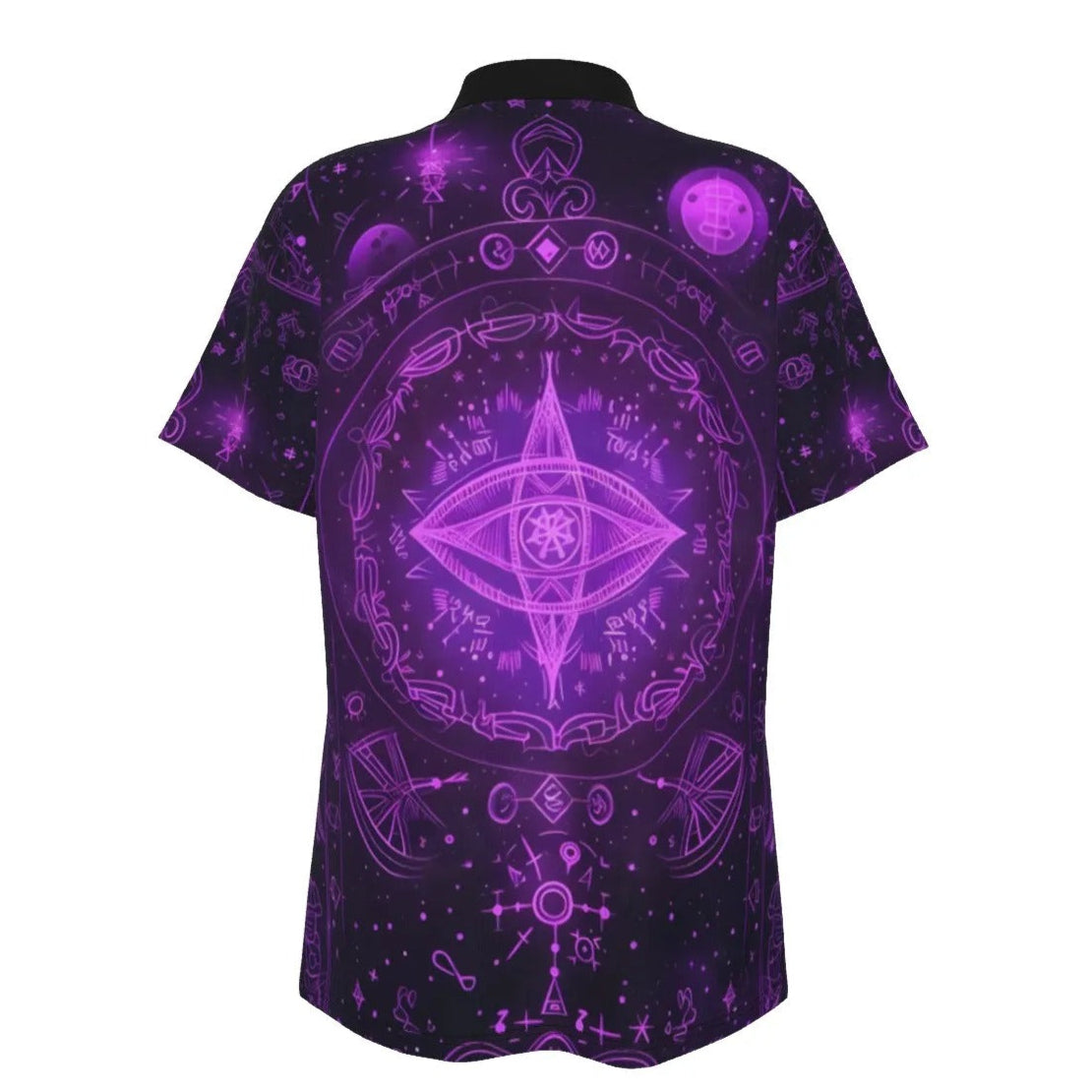 Women’s Mystical Fantasy Polo Shirt, Purple Enchanted Sigil Top with Magic Symbols & Fantasy Witchcore Aesthetic