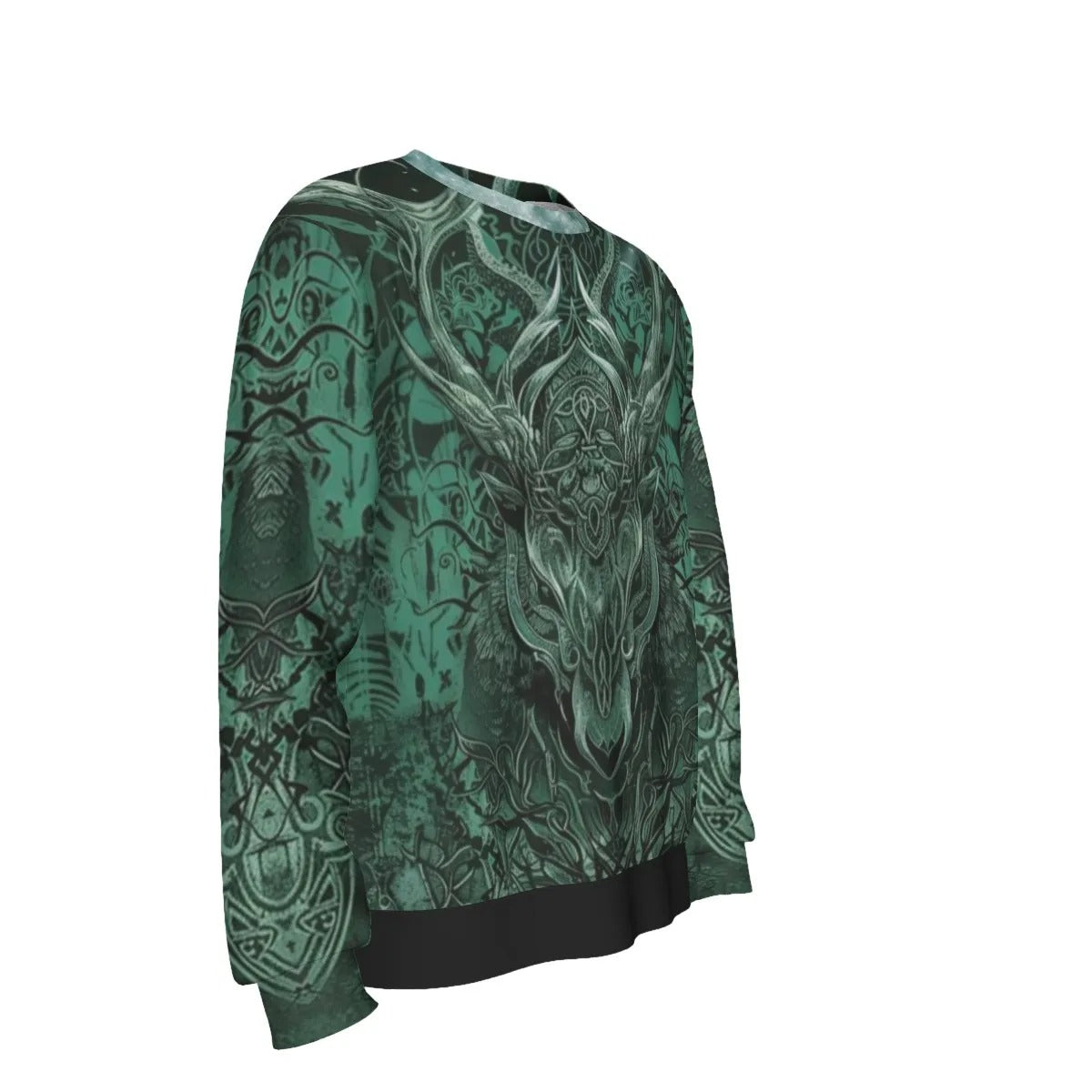 Viking Sweatshirt with Antler Design For Men – Norse Mythology Inspired Crewneck, Tribal Graphic Winter Wear, Medieval Fantasy Clothing
