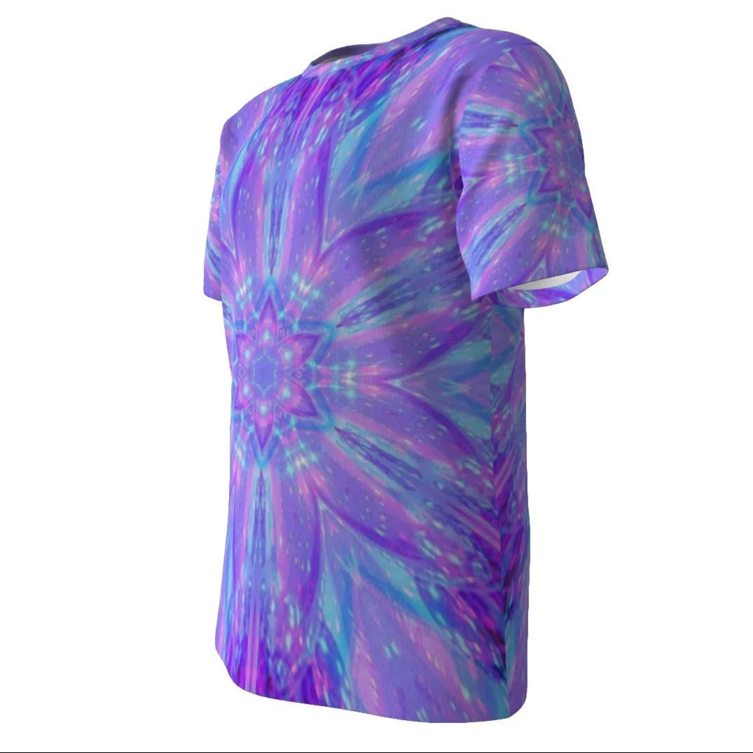 Kaleio Galaxy T-Shirt, Trippy Holographic Space Tee, Psychedelic Cosmic Mandala Shirt, Festival Graphic Tee for Men and Women