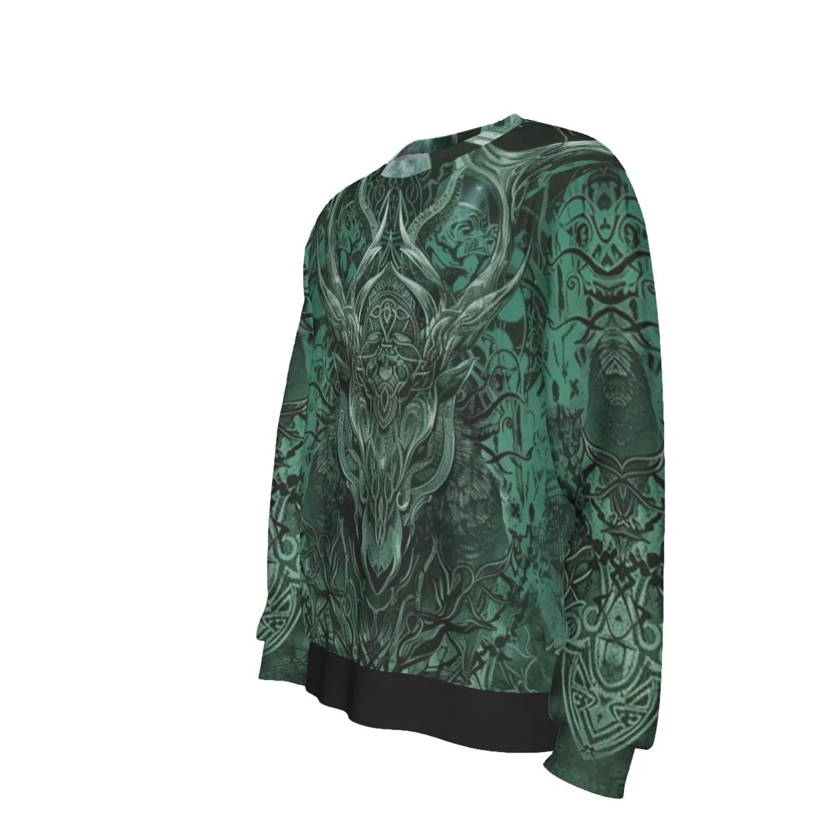 Viking Sweatshirt with Antler Design For Men – Norse Mythology Inspired Crewneck, Tribal Graphic Winter Wear, Medieval Fantasy Clothing