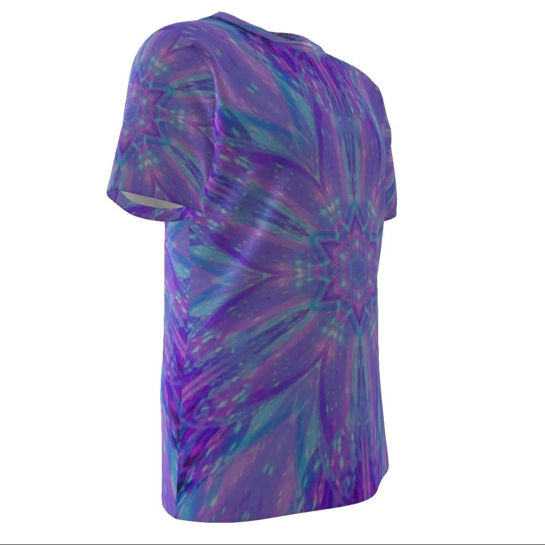 Kaleio Galaxy T-Shirt, Trippy Holographic Space Tee, Psychedelic Cosmic Mandala Shirt, Festival Graphic Tee for Men and Women