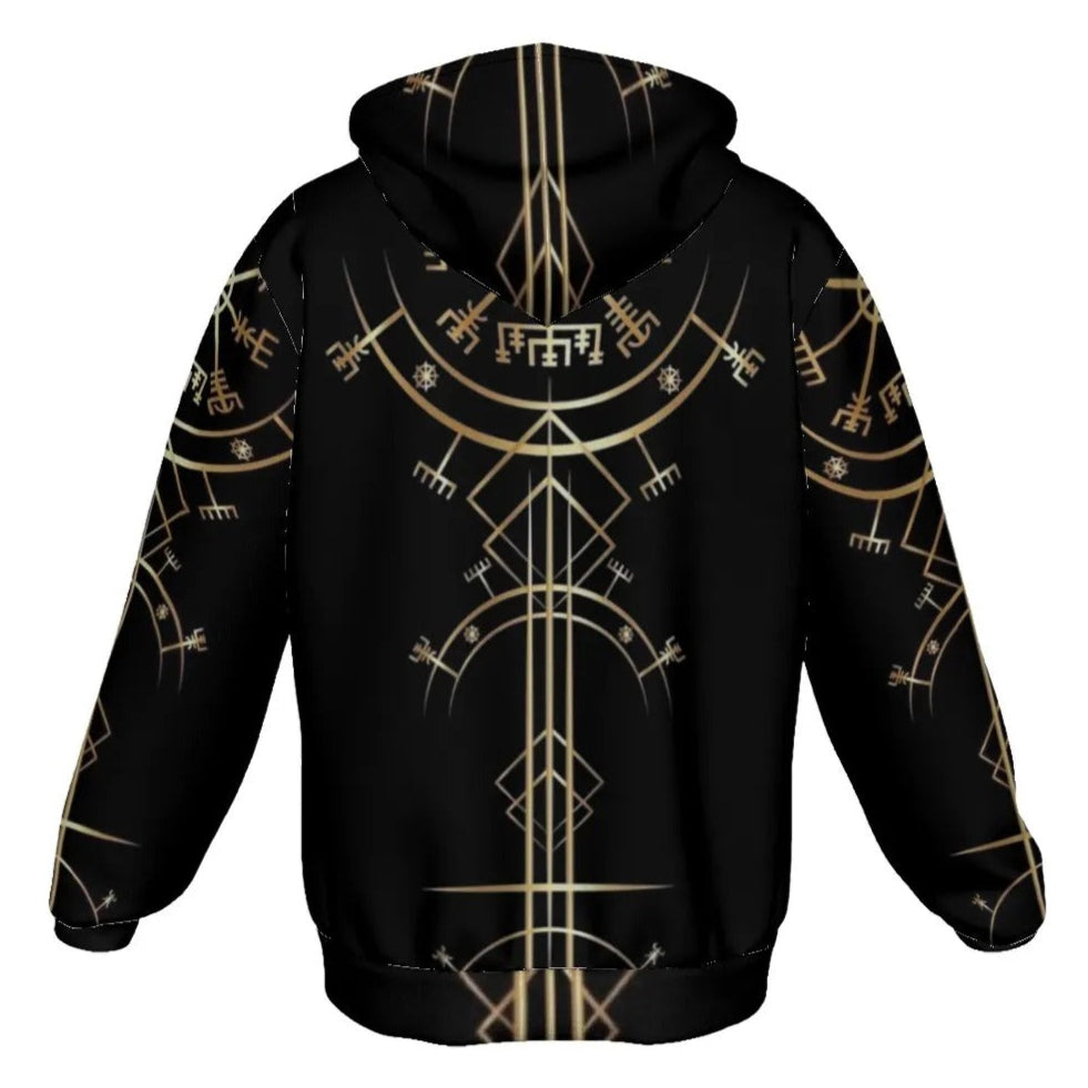 Viking Vegvisir Mysticism Zip Hoodie, Norse Rune Viking Jacket, Nordic Compass Hooded Top, Viking Sacred Geometry Apparel