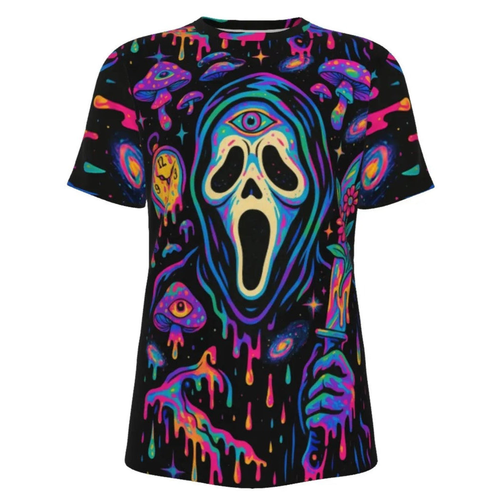 Psychedelic Halloween Mushrooms Custom T Shirts, Halloween Costume Ideas, Trippy Neon Mushroom Tee, Horror Halloween Shirt, Ghostface Scream Art Top, Spooky Festival Apparel
