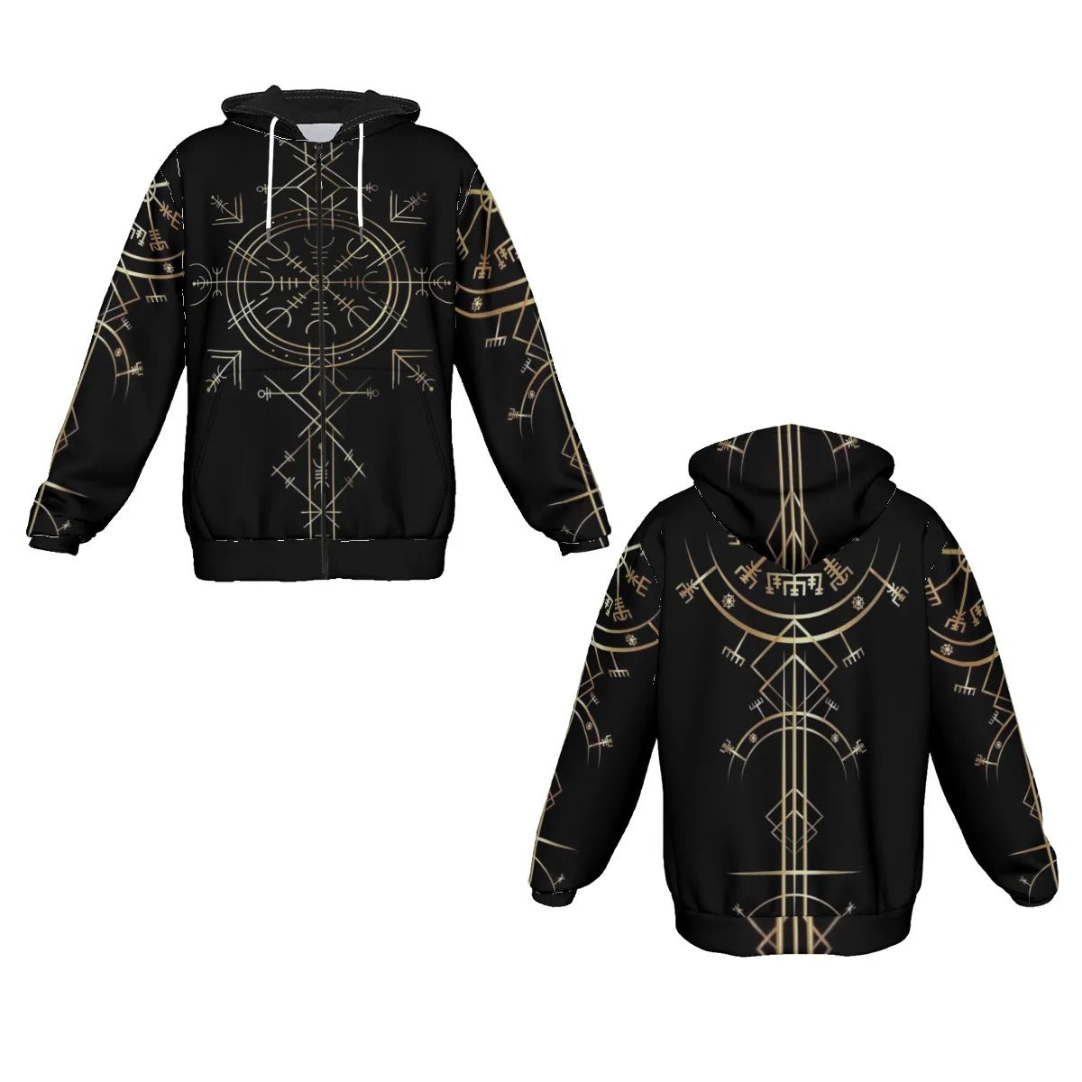 Viking Vegvisir Mysticism Zip Hoodie, Norse Rune Viking Jacket, Nordic Compass Hooded Top, Viking Sacred Geometry Apparel