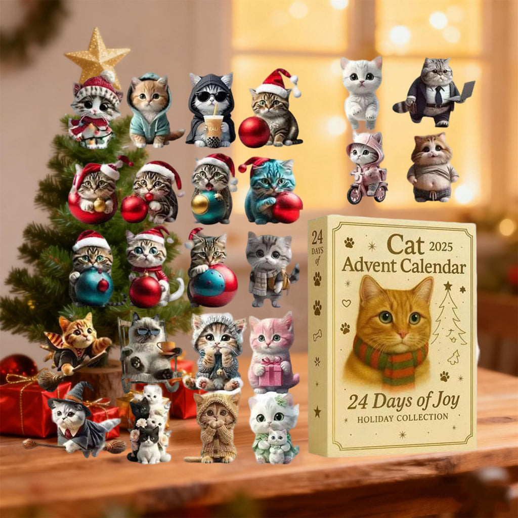 Cute Christmas Cat Advent Calendar 2025, 24 Kawaii Figurines, Holiday Surprise Gift for Kids & Pet Lovers