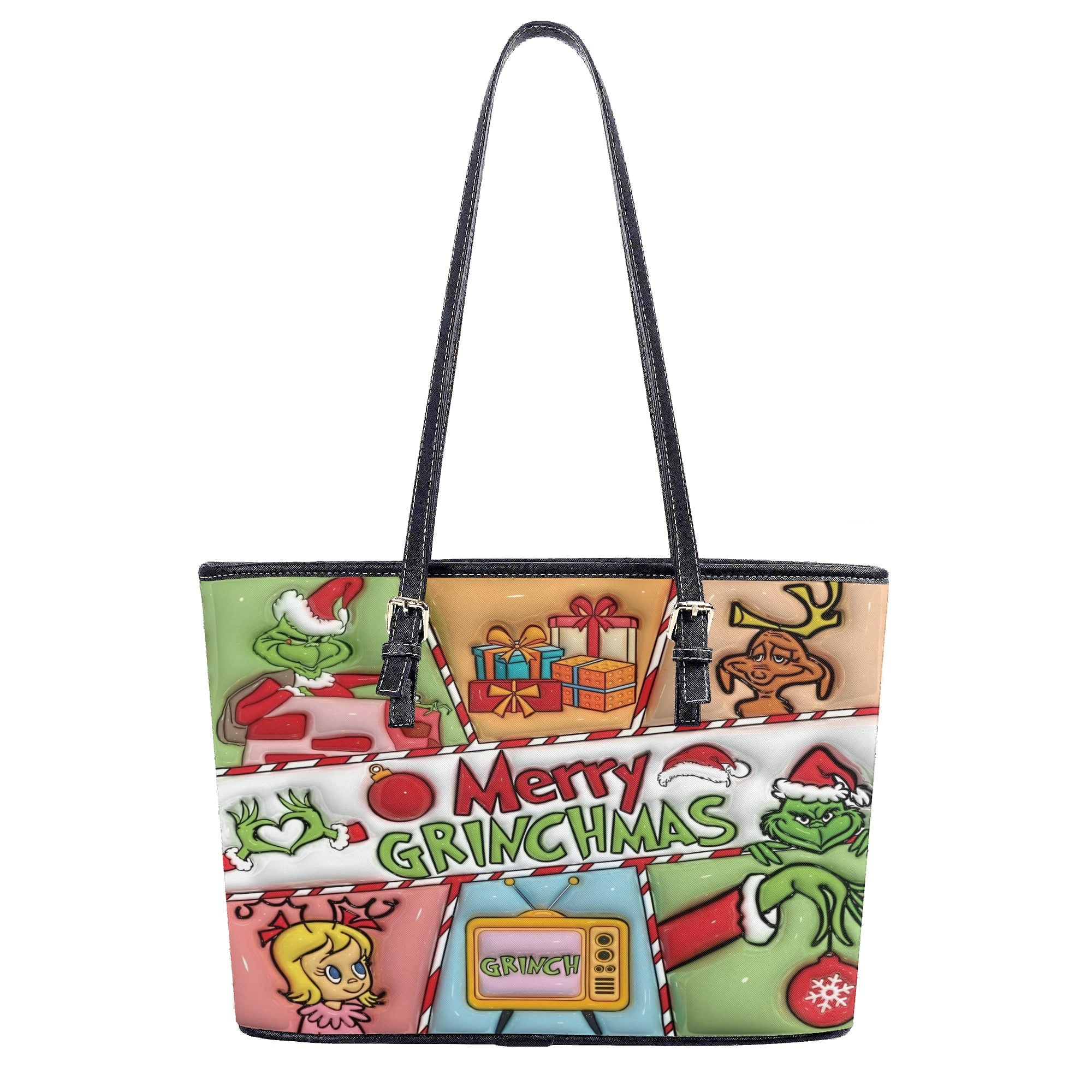 Merry Christmas Cartoon Handbag, Festive Holiday Tote Bag, Colorful Xmas Purse, Cute Winter Shoulder Bag Gift