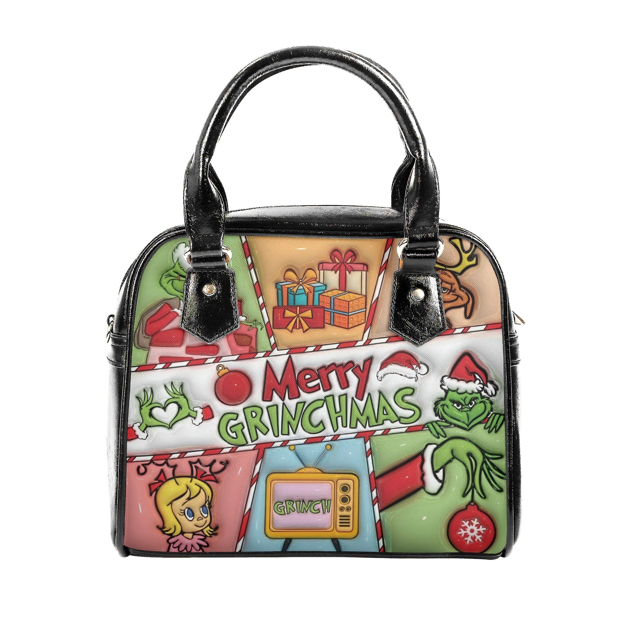 Merry Christmas Cartoon Handbag, Festive Holiday Tote Bag, Colorful Xmas Purse, Cute Winter Shoulder Bag Gift