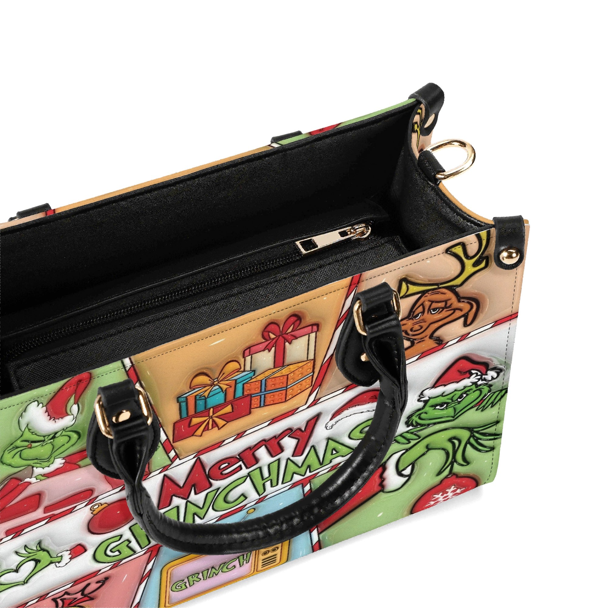 Merry Christmas Cartoon Handbag, Festive Holiday Tote Bag, Colorful Xmas Purse, Cute Winter Shoulder Bag Gift