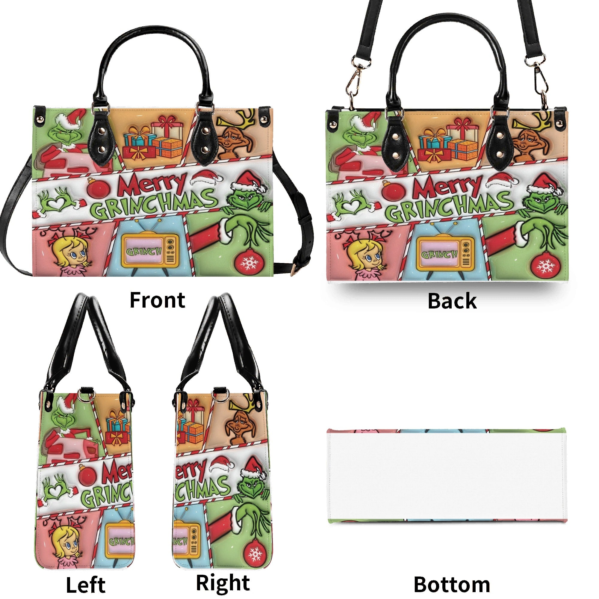 Merry Christmas Cartoon Handbag, Festive Holiday Tote Bag, Colorful Xmas Purse, Cute Winter Shoulder Bag Gift
