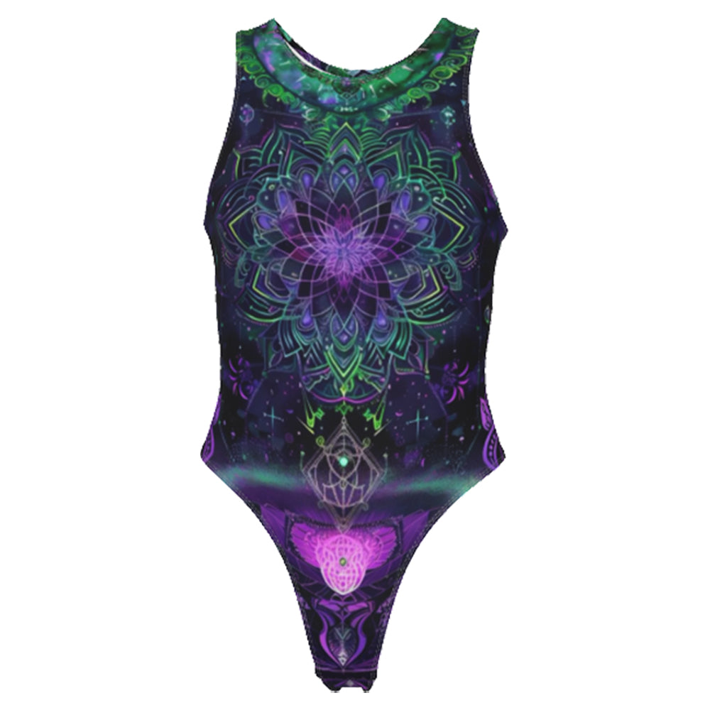 Mystic Aesthetic Women's Tank Bodysuit, Mystic Mandala Swimsuits, Cosmic Tarot Bodysuit, Sacred Geometry Bodysuit, Trippy Psychedelic Bodysuit, Spiritual Festival Wear